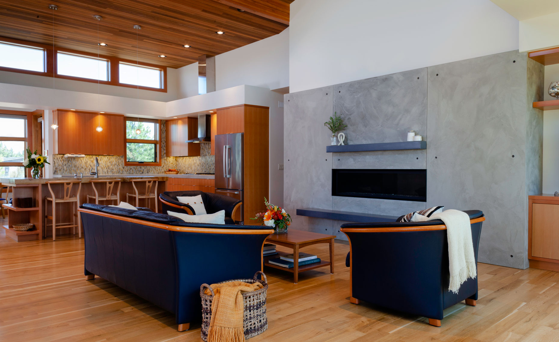 Modern concrete skinny fireplace 